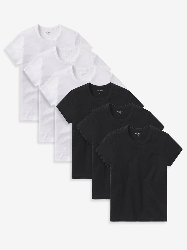 Women wearing White/Black Classic Crew Slub 6-Pack