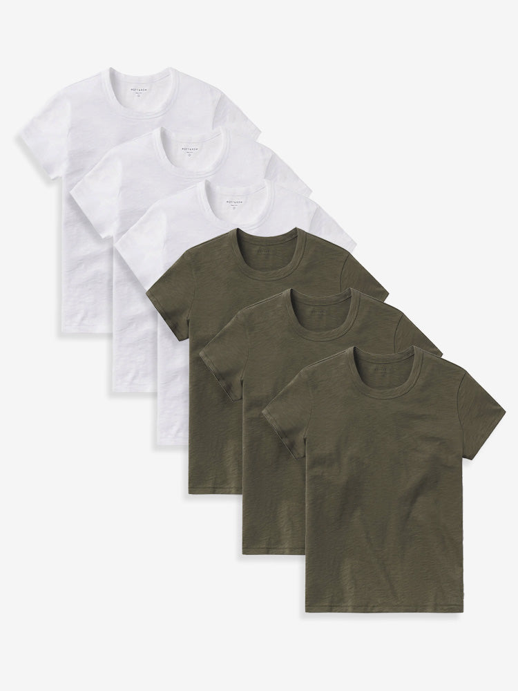 Women wearing White/Military Green Classic Crew Slub 6-Pack