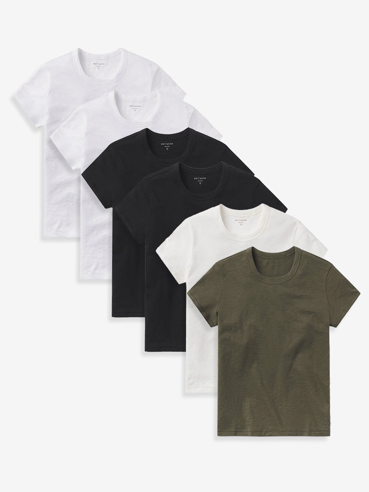 Women wearing White/White/Black/Black/Bone/Military Green Classic Crew Slub 6-Pack