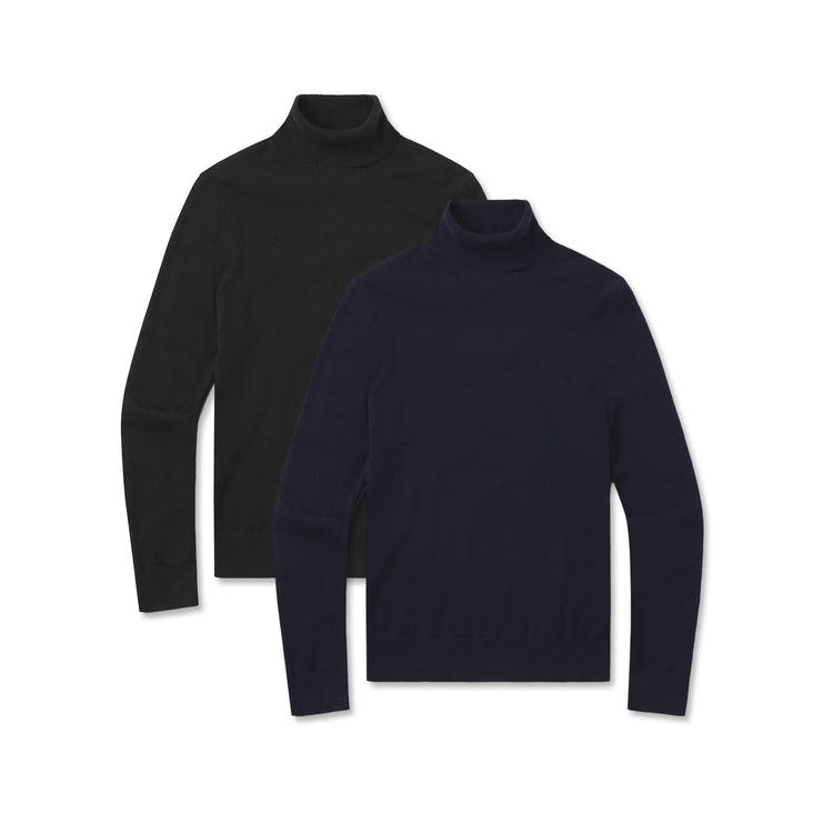 Women wearing Black/Navy Cashmere Turtleneck Willow Sweater 2-Pack