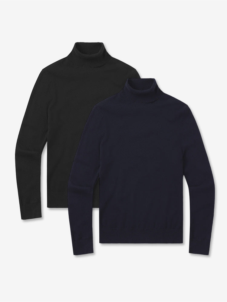 Women wearing Black/Navy Cashmere Turtleneck Willow Sweater 2-Pack