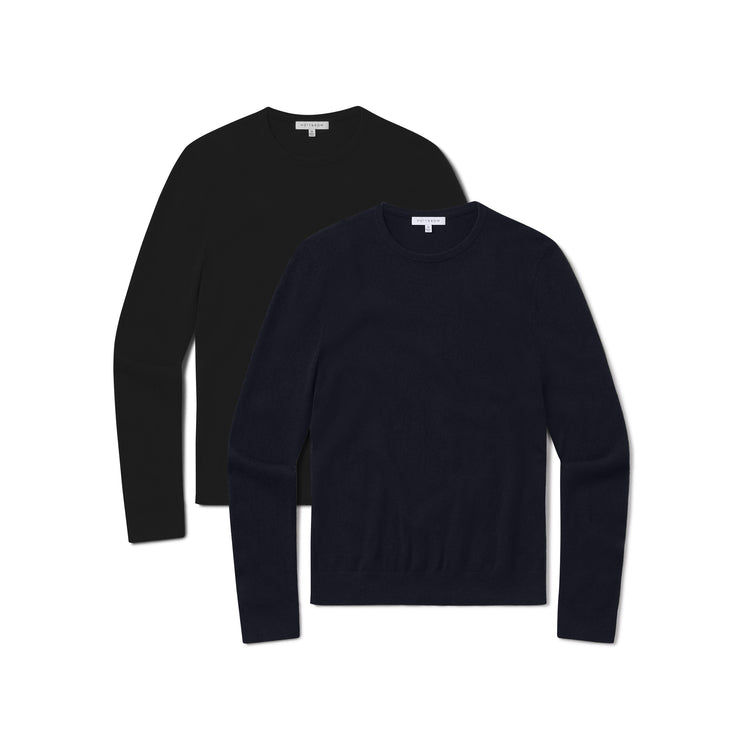 Men wearing Black/Navy Classic Cashmere Crew Bergen Sweater 2-Pack