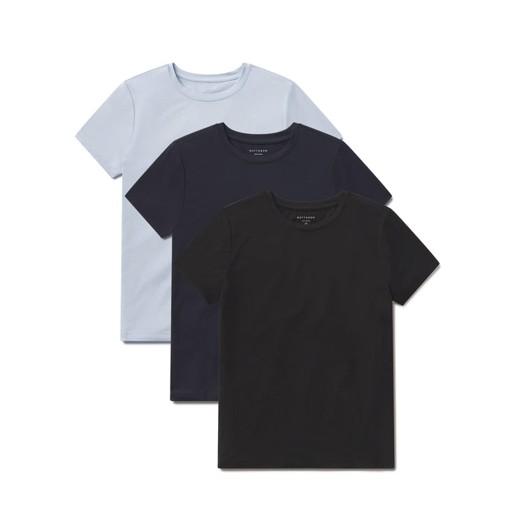 Women wearing Black/Ice Blue/Navy Second Skin Crew Tee 3-Pack