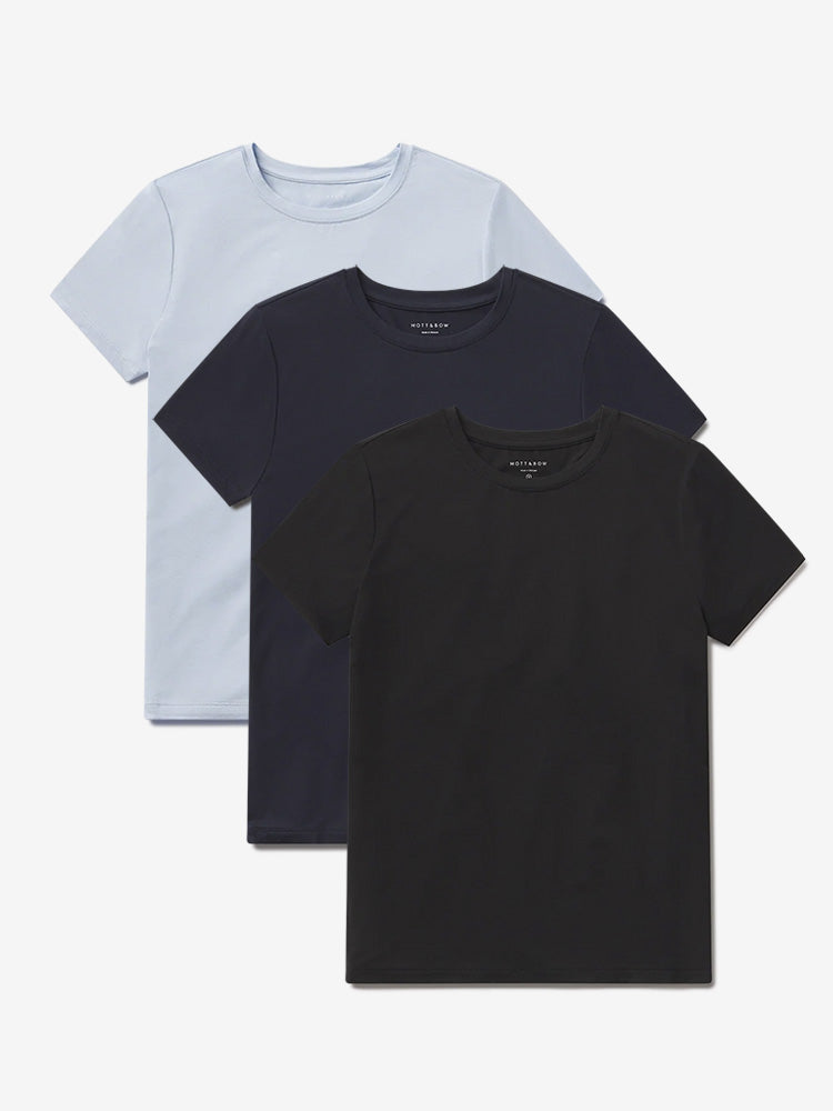 Women wearing Black/Ice Blue/Navy Second Skin Crew Tee 3-Pack