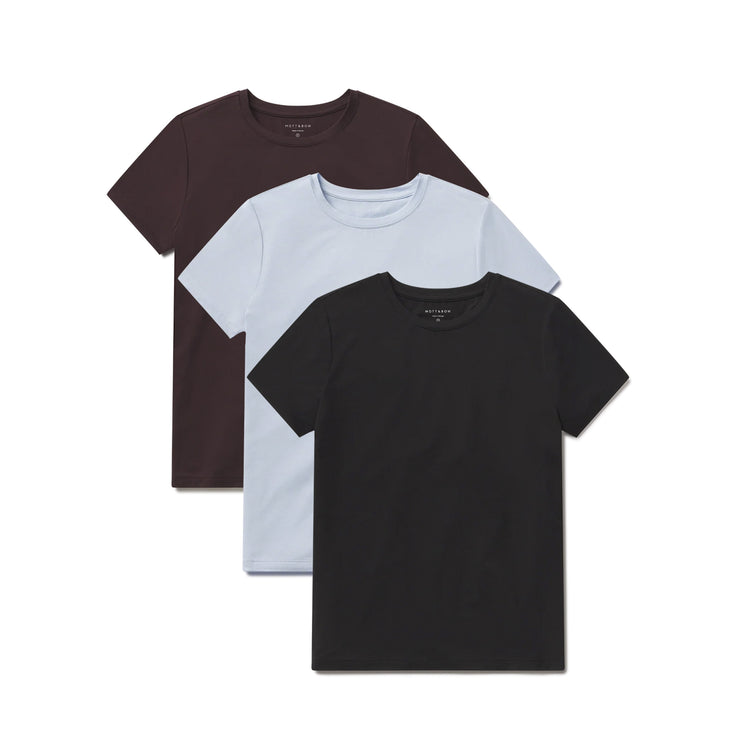 Women wearing Ice Blue/Espresso/Black Second Skin Crew Tee 3-Pack