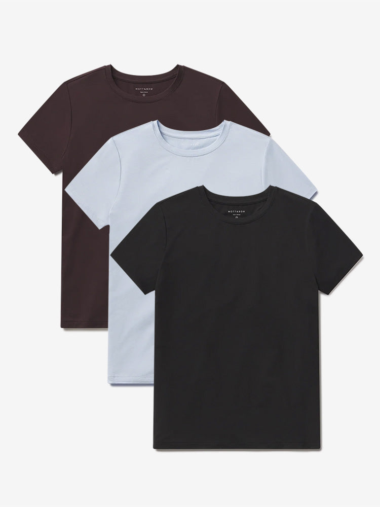Women wearing Ice Blue/Espresso/Black Second Skin Crew Tee 3-Pack