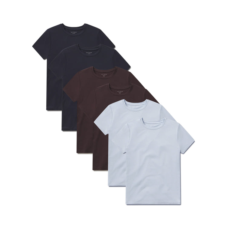 Women wearing Navy/Espresso/Ice Blue Second Skin Crew Tee 6-Pack