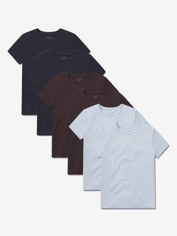 Women wearing Navy/Espresso/Ice Blue Second Skin Crew Tee 6-Pack