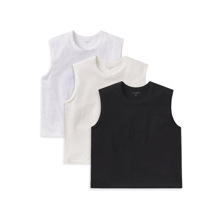 Women wearing White/Bone/Black Relaxed Slub Tank 3-Pack