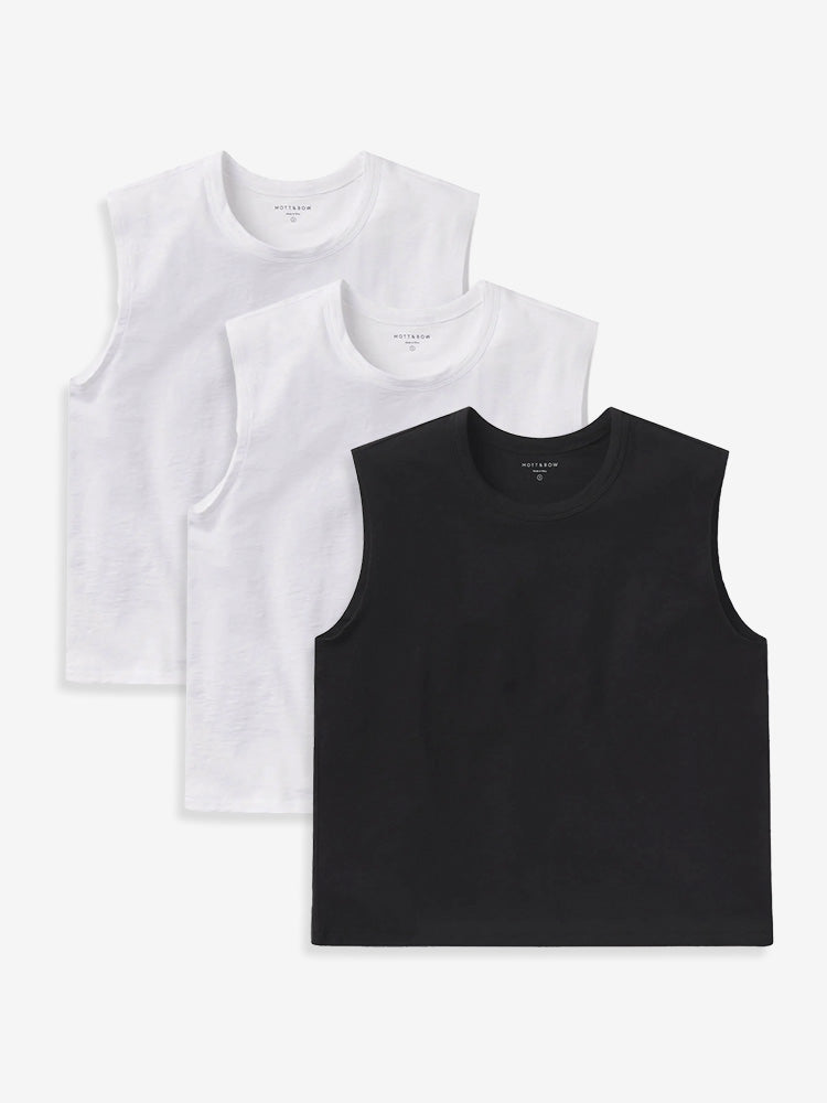 Women wearing White/White/Black Relaxed Slub Tank 3-Pack