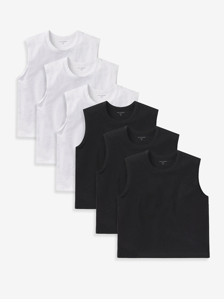 Women wearing White/Black Relaxed Slub Tank 6-Pack
