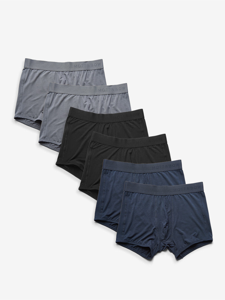Men wearing Gray/Black/Navy Trunks 6-Pack