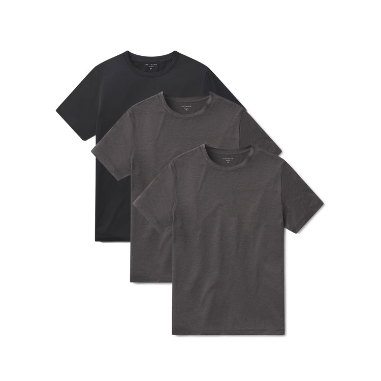 wearing Charcoal Heather/Charcoal Heather/Black Heather Tech Tee 3-Pack