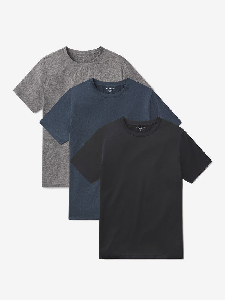 wearing Heather Gray/Black Heather/Teal Heather Tech Tee 3-Pack