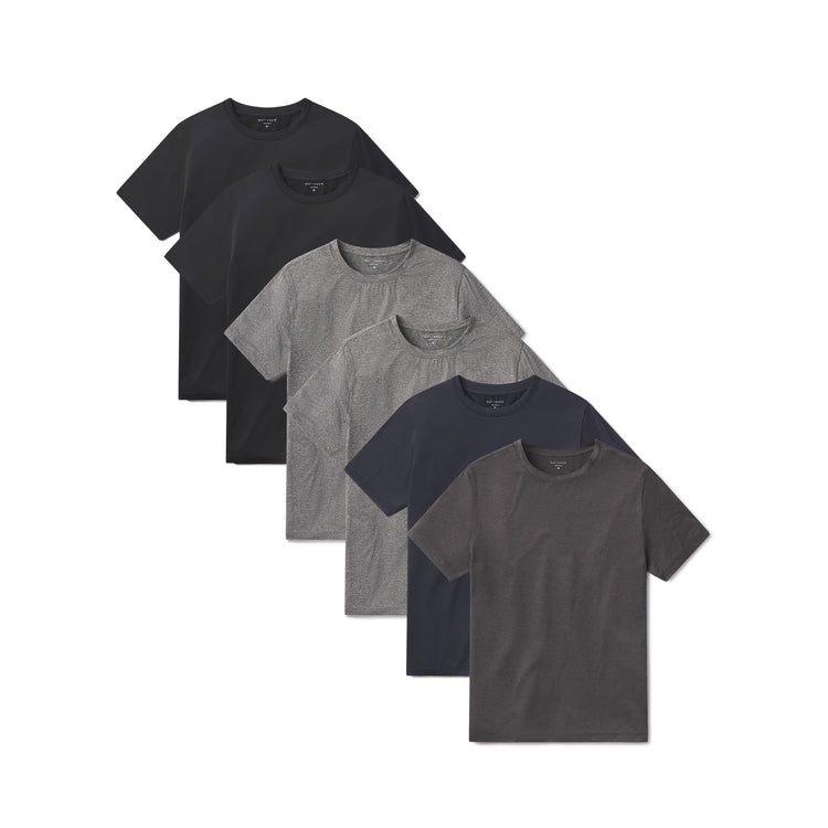 wearing Heather Gray/Heather Gray/Charcoal Heather/Navy Heather/Black Heather/Black Heather Tech Tee 6-Pack