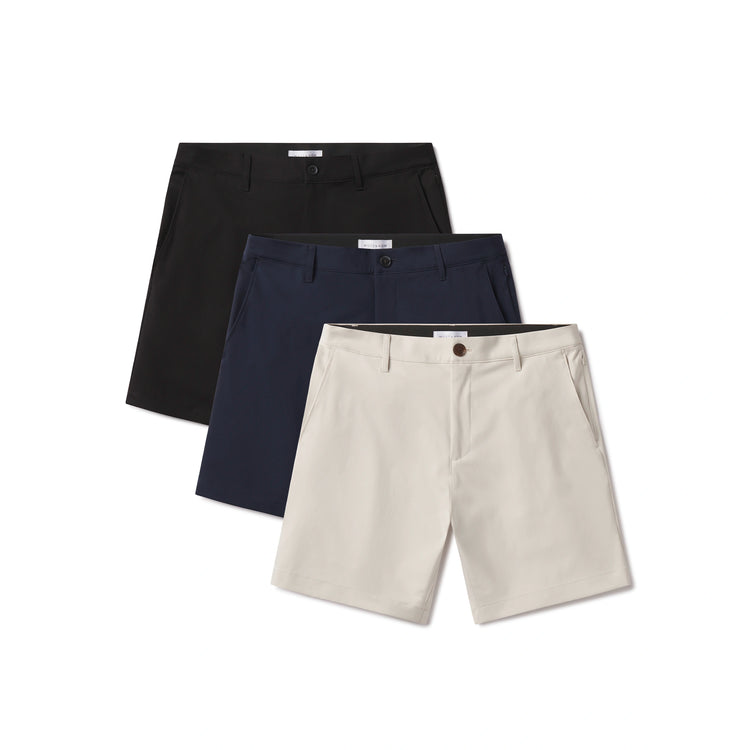 Men wearing Navy/Black/Stone Tech Short 3-Pack