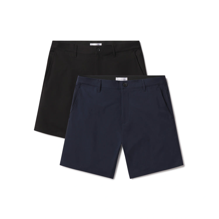 Men wearing Black/Navy Tech Short 2-Pack