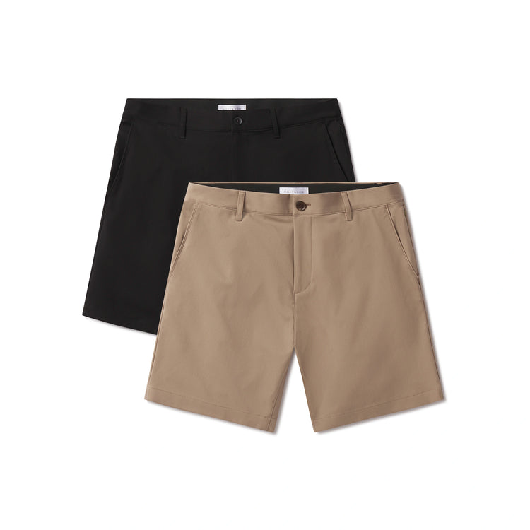 Men wearing Khaki/Black Tech Short 2-Pack