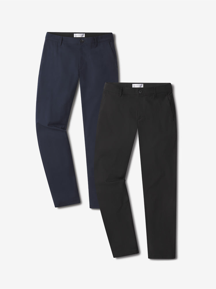 wearing Black/Navy Tech Slim Pants 2-Pack