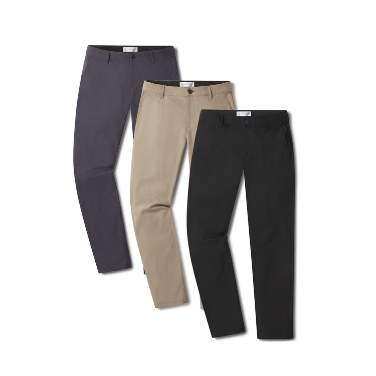 wearing Black/Granite/Khaki Tech Slim Pants 3-Pack