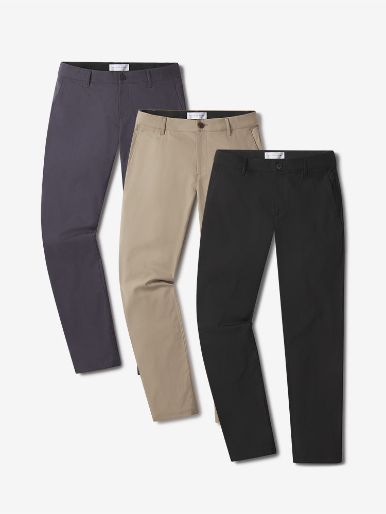 wearing Black/Granite/Khaki Tech Slim Pants 3-Pack