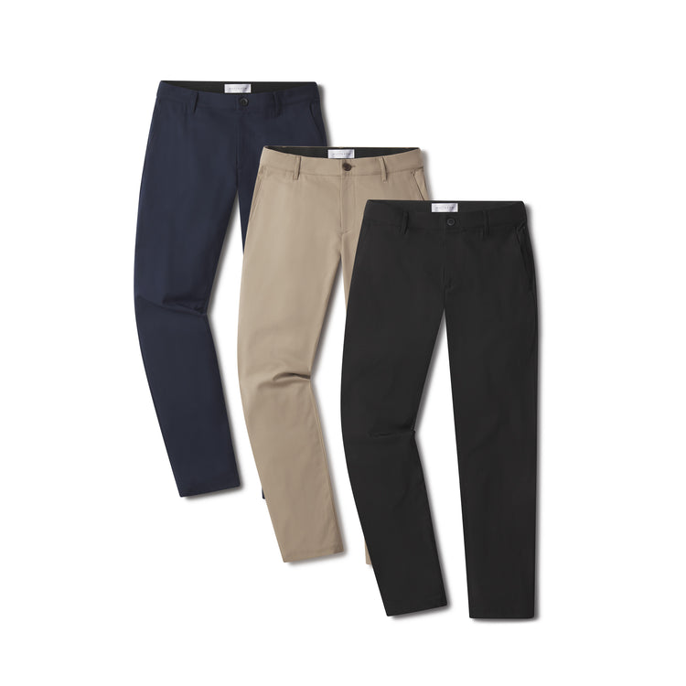 wearing Khaki/Black/Navy Tech Slim Pants 3-Pack