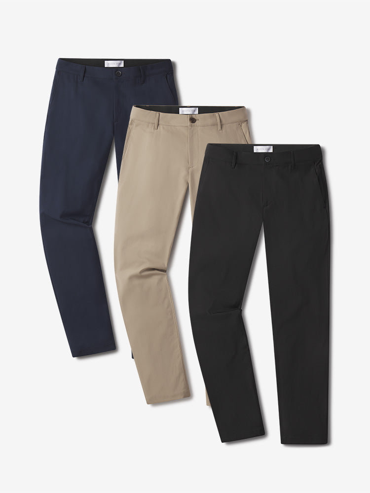 wearing Khaki/Black/Navy Tech Slim Pants 3-Pack