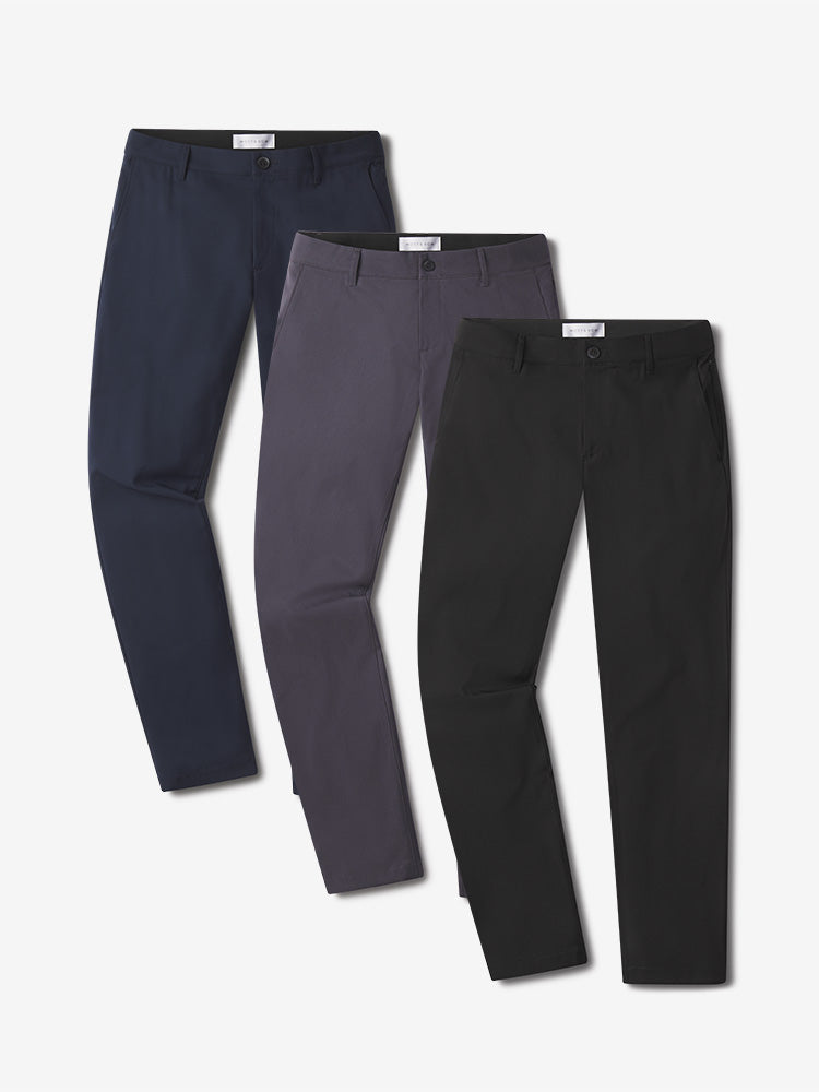 wearing Granite/Navy/Black Slim Tech Pants 3-Pack