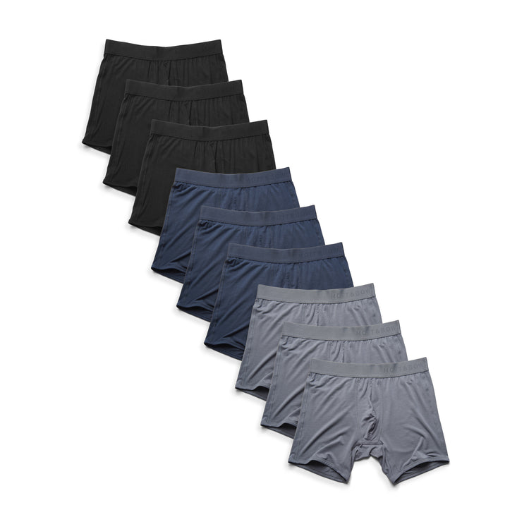 Men wearing Gray/Navy/Black Boxer Brief 9-Pack