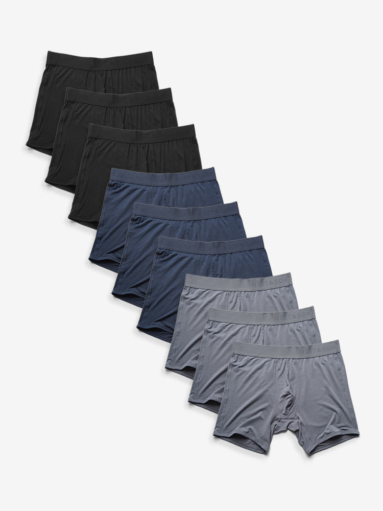 Men wearing Gray/Navy/Black Boxer Brief 9-Pack