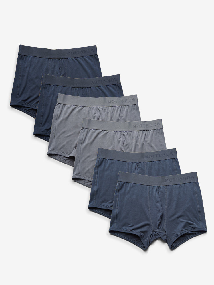 Men wearing Navy/Steel Gray/Gray Trunks 6-Pack