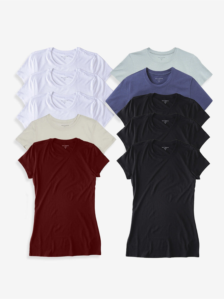 Women wearing White/Black/Vintage White/Vintage Navy/Vine/Crimson Fitted Crew Marcy 10-Pack