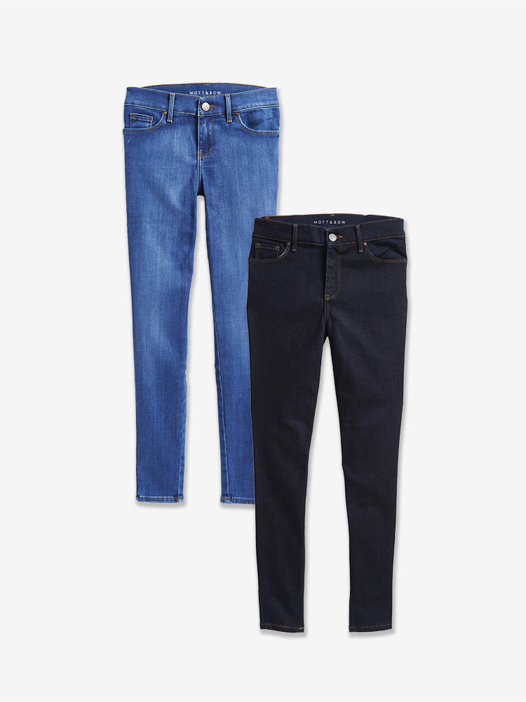 Women wearing Dark Blue/Medium Blue High Rise Skinny Jane 2-Pack