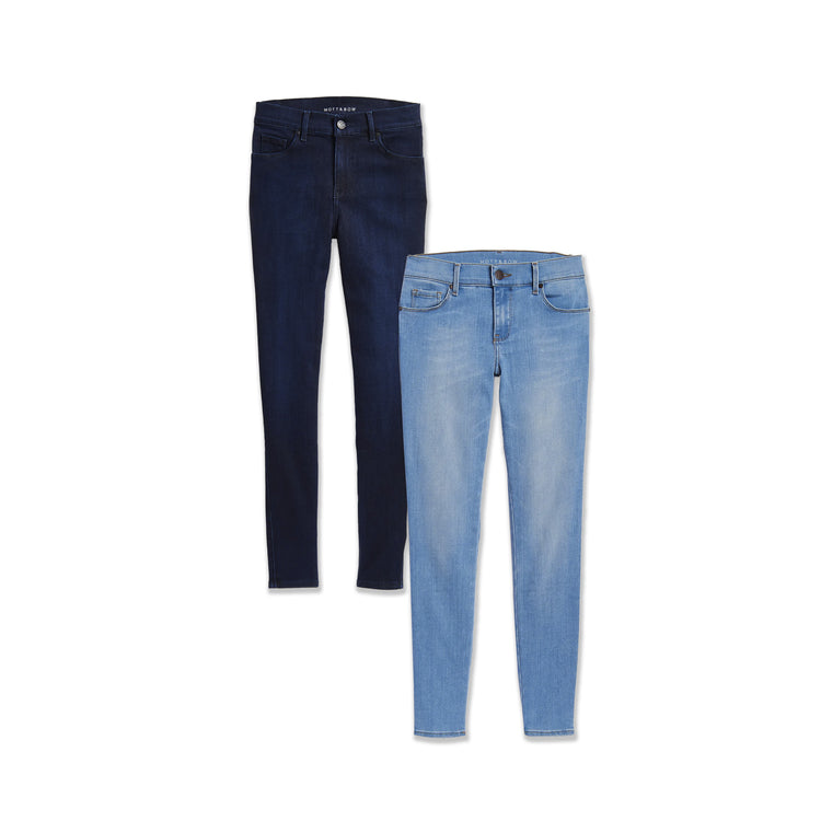 Women wearing Light Blue/Medium Dark Blue High Rise Skinny Jane 2-Pack