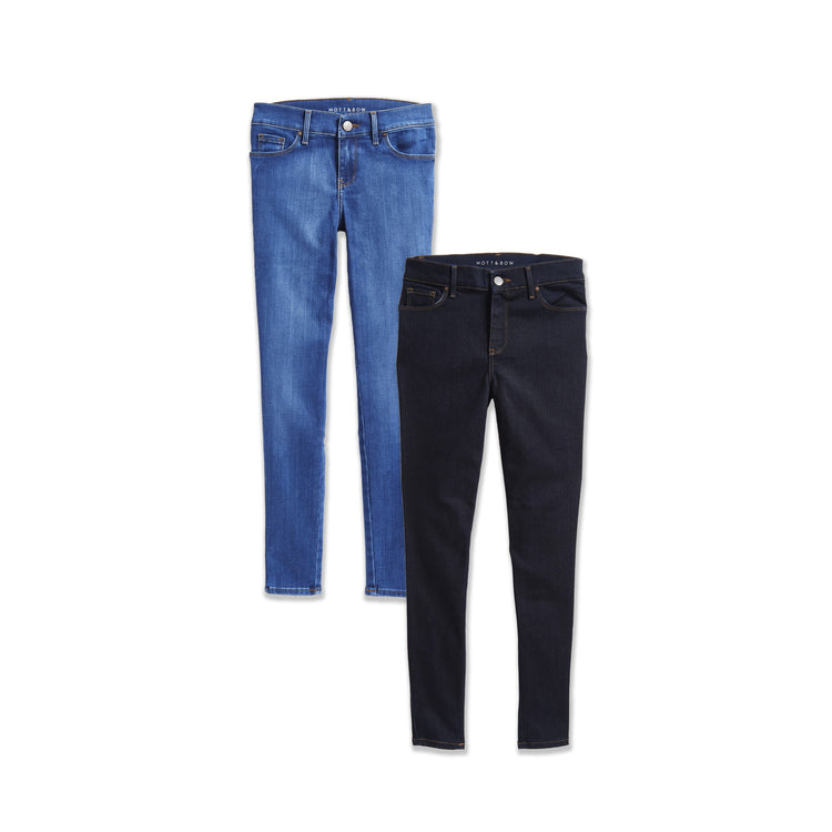 Women wearing Dark Blue/Medium Blue Mid Rise Skinny Jane 2-Pack