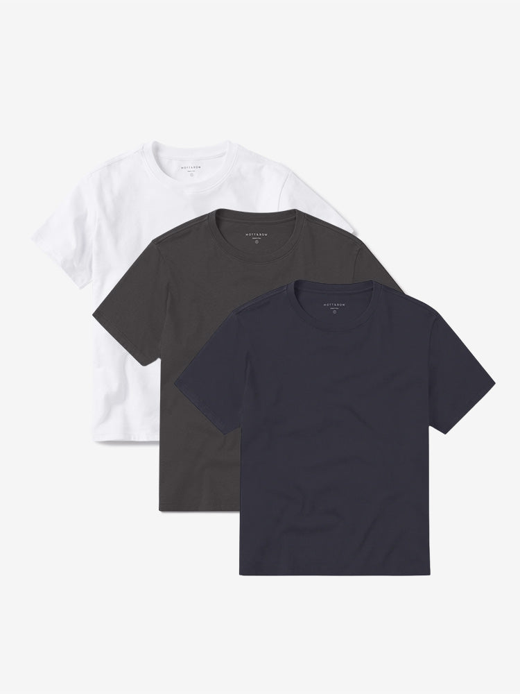Women wearing Dark Gray/White/Navy Everyday Cotton Crew Tee 3-Pack