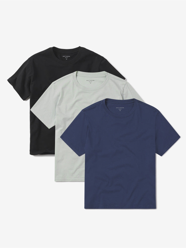 Women wearing Venice Blue/Honeydew/Black Everyday Cotton Crew Tee 3-Pack