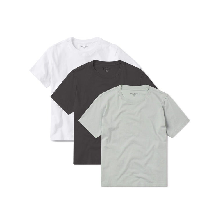 Women wearing White/Honeydew/Dark Gray Everyday Cotton Crew Tee 3-Pack
