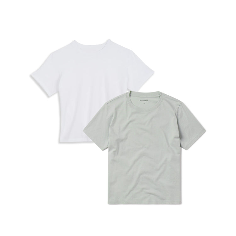 Women wearing White/Honeydew Everyday Cotton Crew Tee 2-Pack