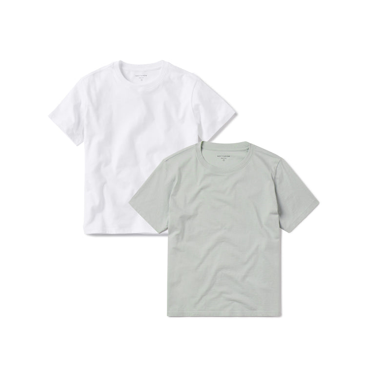 Women wearing White/Honeydew Everyday Cotton Crew Tee 2-Pack