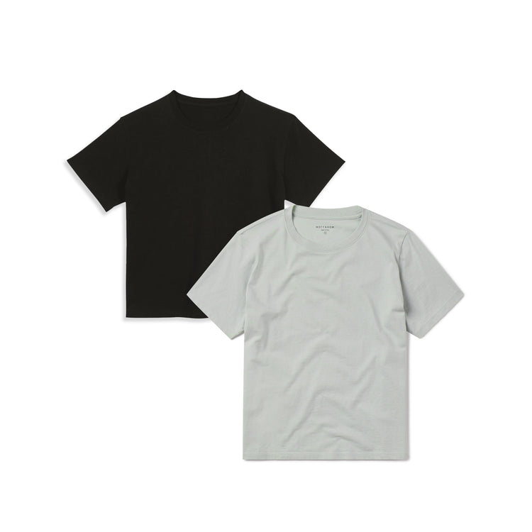 Women wearing Black/Honeydew Everyday Cotton Crew Tee 2-Pack