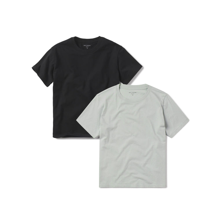 Women wearing Black/Honeydew Everyday Cotton Crew Tee 2-Pack