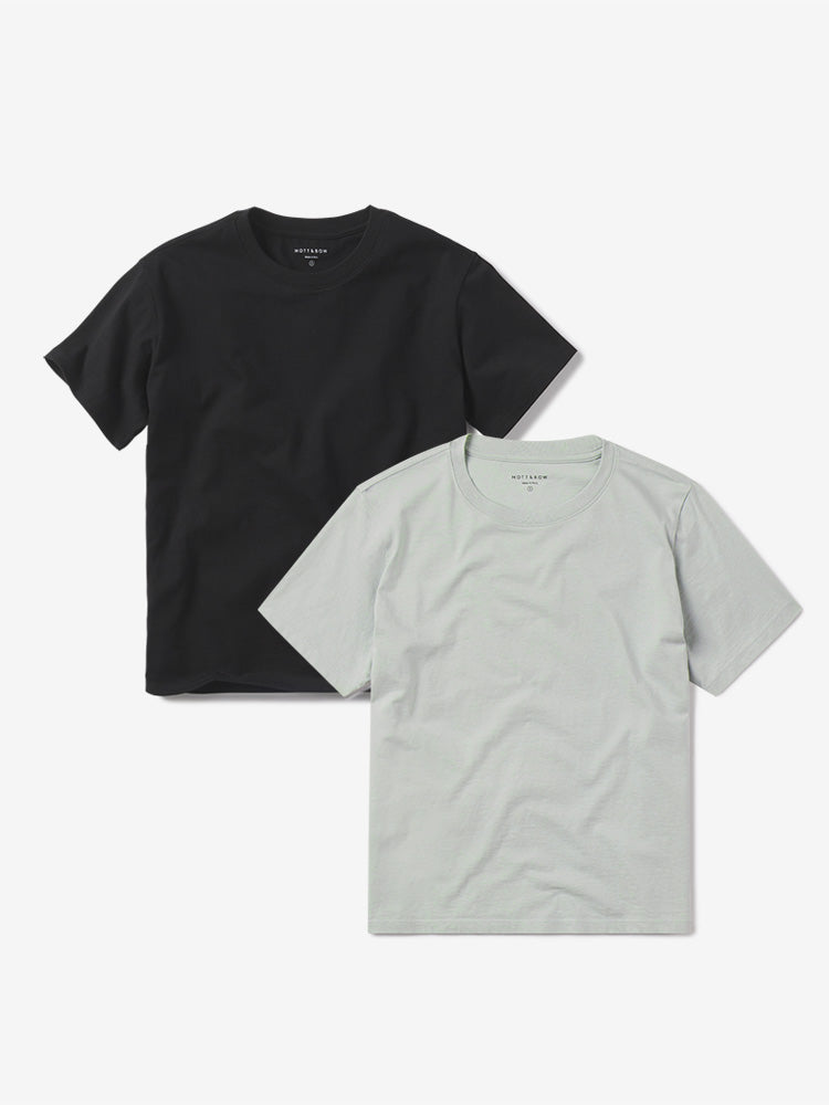 Women wearing Black/Honeydew Everyday Cotton Crew Tee 2-Pack