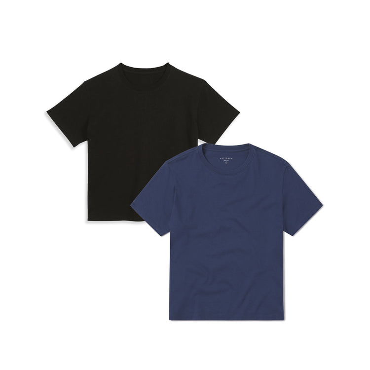Women wearing Black/Venice Blue Everyday Cotton Crew Tee 2-Pack