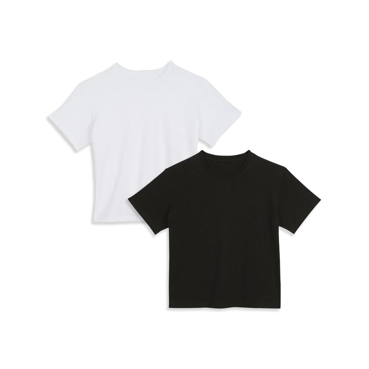 Women wearing White/Black Everyday Cotton Crew Tee 2-Pack
