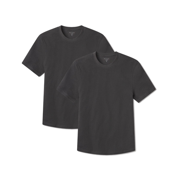 Men wearing Dark Gray Cotton Waffle Curved Hem Crew 2-Pack