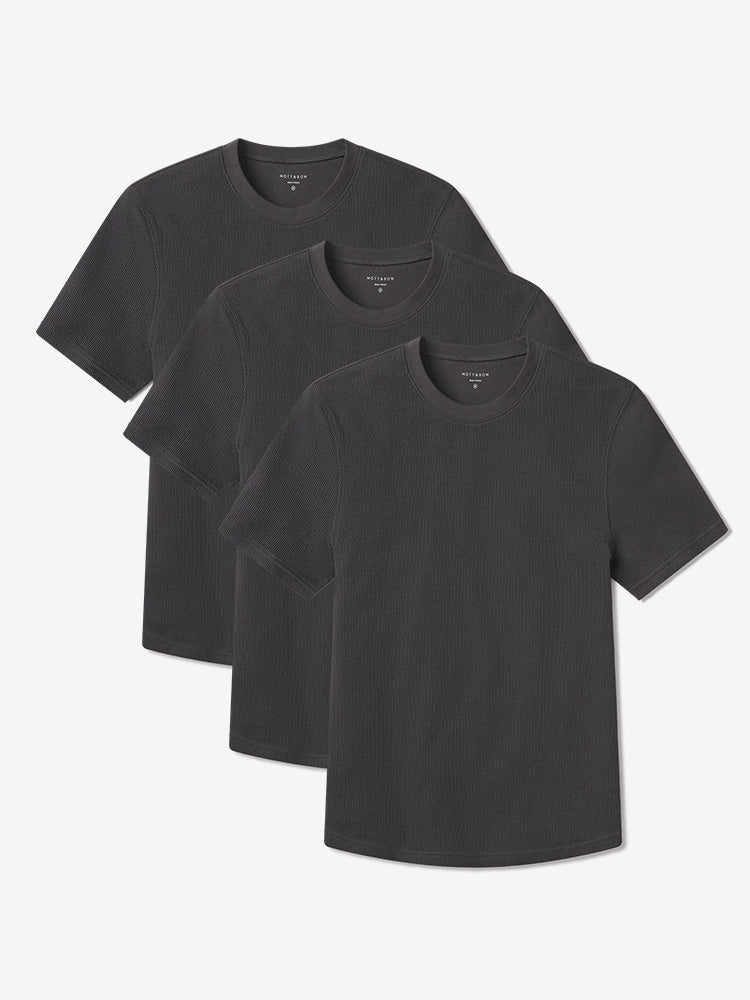 Men wearing Dark Gray Cotton Waffle Curved Hem Crew 3-Pack