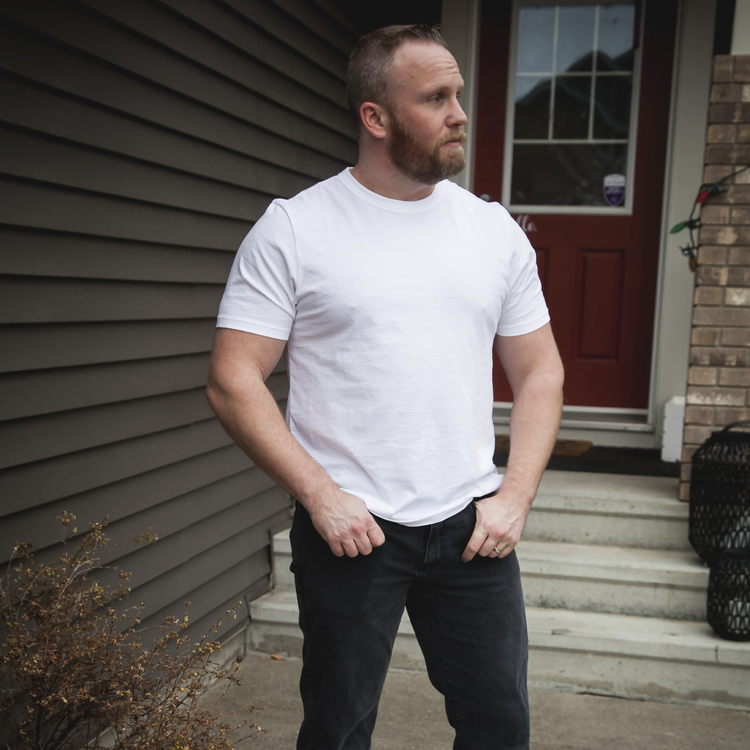 Men wearing Blanc Classic Crew Driggs Tee