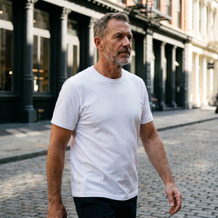 Men wearing Blanc Classic Crew Driggs Tee