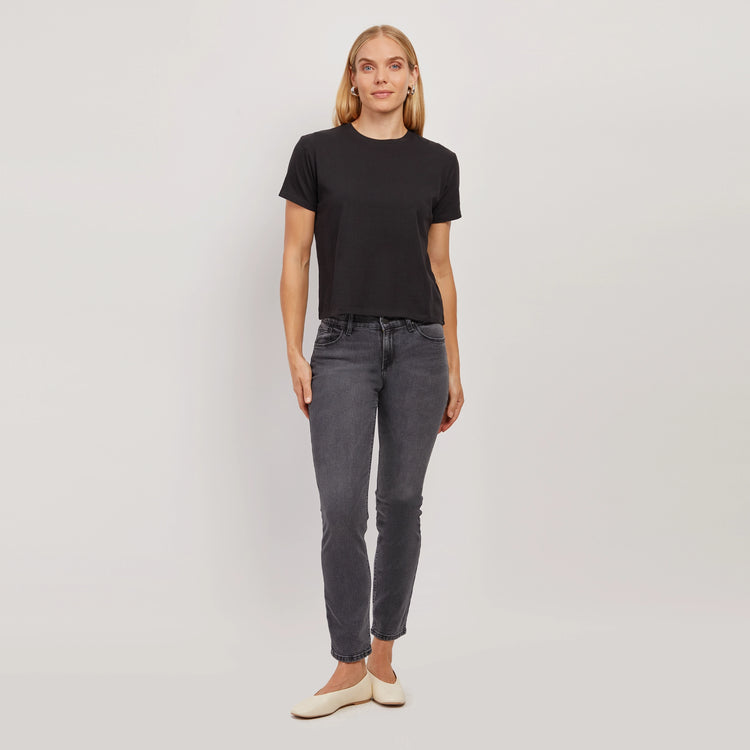 Women wearing Gray Mid Rise Slim Straight Allen Jeans